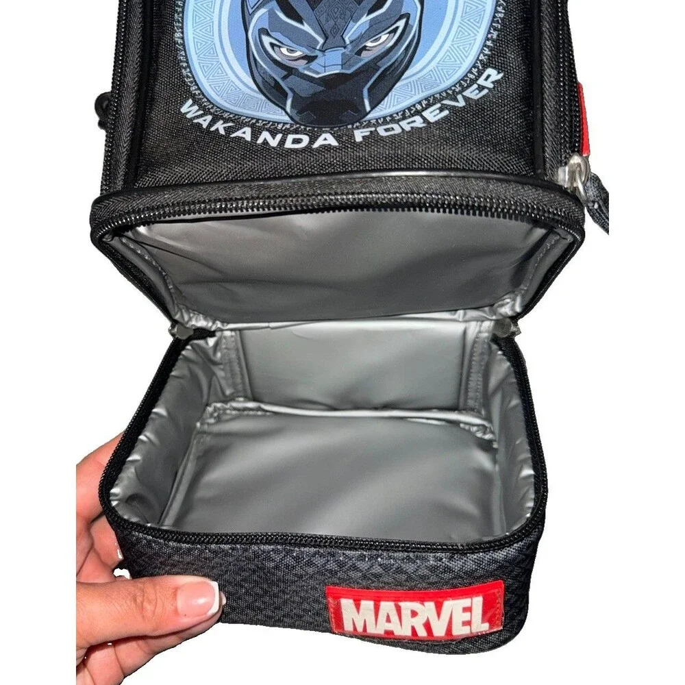 Marvel Black Panther Wakanda Forever Insulated Lunch Box/Bag Black with Straps
